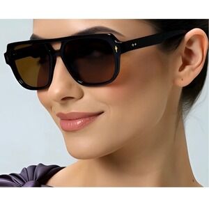 Stylish Black Aviator Sunglasses Brown Lenses Women's‎ Fashion Accessories